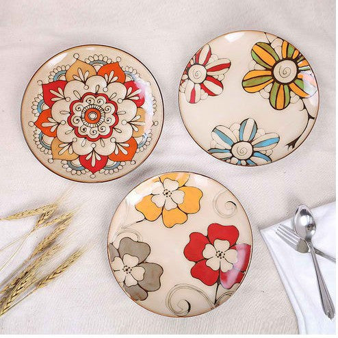 Hand-Painted Flower Style Retro Ceramic Plate